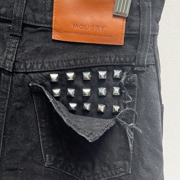 Moussy Button Fly Studded High Rise Denim Shorts Size 1 in Black - Picture 5 of 10